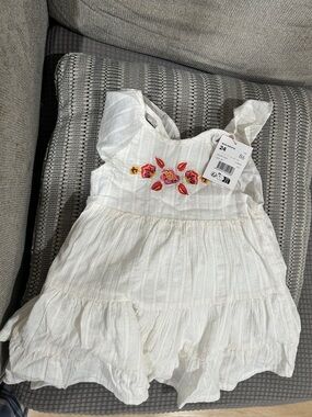 Girls White Embroidered Ruffle Sundress - Floral Detail